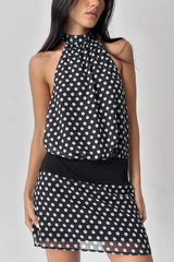 Polka Dot Chiffon Halter Mini Dress