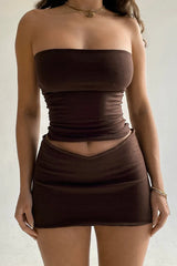 Off Shoulder Bandeau Slim Short Bust Skirt Two Piece Set