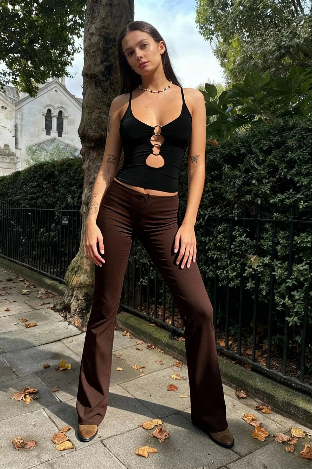 Buckle Strap Black Trendy Bodycon Crop Top