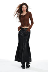 High Waist PU Back Slit Pencil Skirt