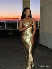 Elegant Satin Backless Spaghetti Strap Slip Dress