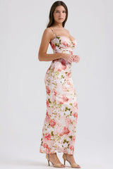 Casual Floral  Split Midi Silk Dress