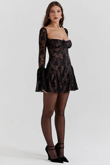 Strapless Bell Sleeve Lace Dress
