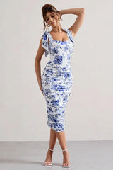Sweet Floral Tie-Waist Bodycon Floral Dress