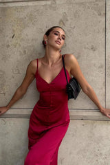 Solid Lace-Trim Cami Maxi Silk Dress