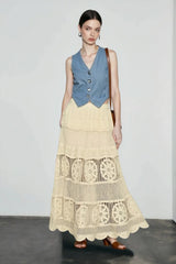 Boho Lace Hollow Draped Vacation Skirt