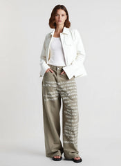 Vintage Washed Letter Print Wide Leg Slim Floor Length Jeans