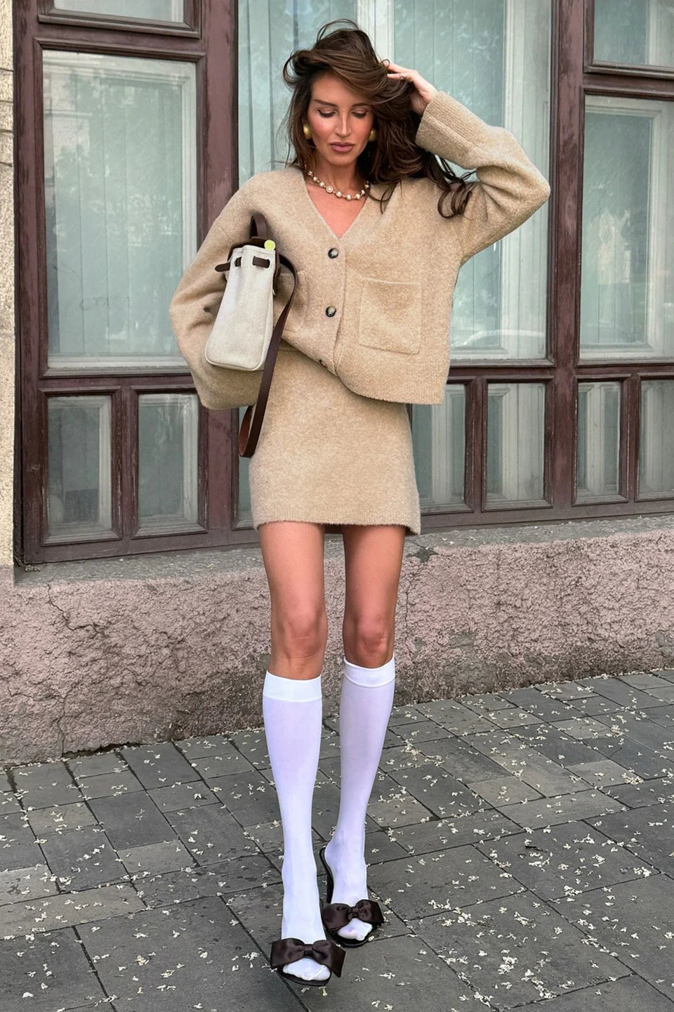 Solid Color Knit Blend Bodycon Office Skirt