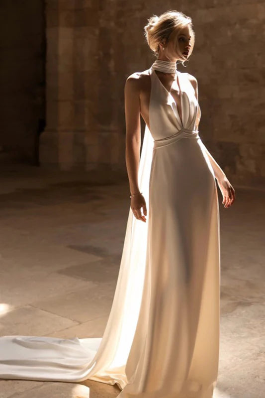 Elegant Halter Neck Cathedral Train Prom Dress