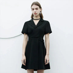 V-neck Collected A Hem Black Wide Fashion Exquisite Gothic Dress