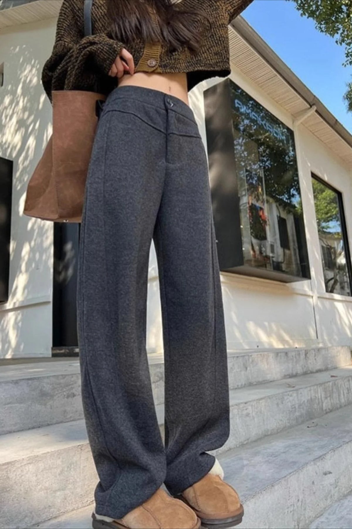 Wool Thickened Slim Draped Straight Pants