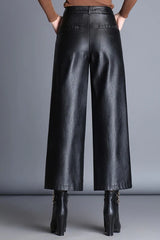High Waisted Cropped Wide Leg PU Leather Pants