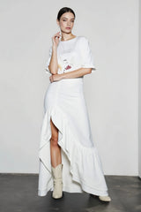 Cotton Asymmetric Slit Maxi Skirt