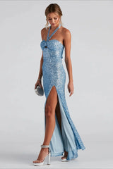 Halter Sequin Slim  Evening Sequin Dress