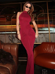 Ruched Halter Split Maxi Dress