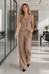 Stripe V Neck Blazer Elegant Two Piece Work Set