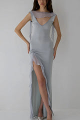 High Slit Ruffle Slip Dress
