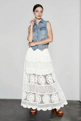 Boho Lace Hollow Draped Vacation Skirt