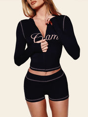 Leopard Zip Biker Shorts Knit Set