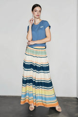 Print Pleated Silk Cotton Vacation Skirt