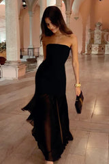 Strapless Sheer Slit Maxi Birthday Dress
