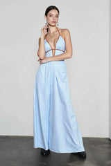 Deep V Striped Halter Vacation Dress