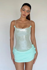 Sequin Sheer Floral Slip Dress