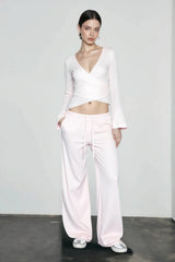 V Neck Tie Waist Two-Piece Set