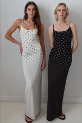 Retro Polka Dot Long Body Hugging Slip Dress