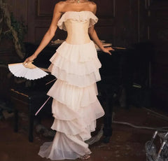 Ruffle White Chiffon Prom Dress