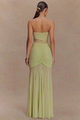 Lace Strapless Ruching Hollow Slim Long Lace Dress
