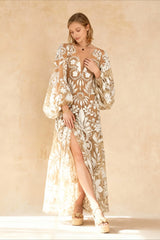 V-Neck  Summer Casual Long Sleeve Boho Dress