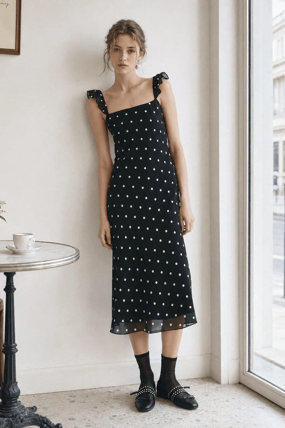 Spot Print Tulle Bodycon Midi Slip Dress