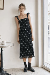 Spot Print Tulle Bodycon Midi Slip Dress