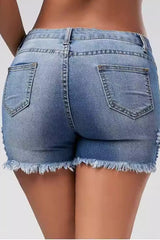 Distressed Frayed Hem Denim Shorts