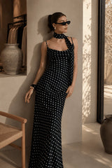 Spot Print Wrap Strap Mermaid Slip Dress