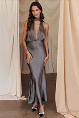 Deep V Halter Backless Prom Dress