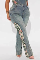 Floral Paneled High Stretch Flare Slim Stylish Jeans