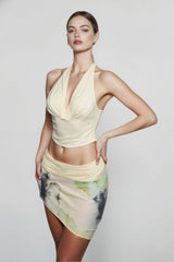 Tie Keyhole Back Spaghetti Strap Color Block Mini Vacation Set