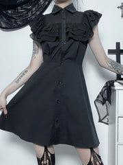 Mall Harajuku E-Girl Mesh Patchwork Black Slim A-Line  Party Grunge Aesthetic Streetwear Dress