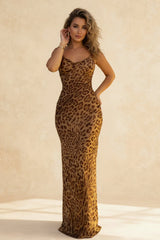 Backless Slim Fit Animal Print Maxi Dress