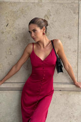 Solid Lace-Trim Cami Maxi Silk Dress
