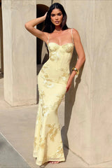 Elegant Strapless Slip Maxi Floral Dress