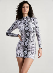 DressBetty - Serpentine Print Turtleneck Long Sleeve Party Dresses For Women Streetwear Fashion  Snake Graphic Bodycon Dress  Robe