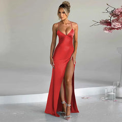 Autumn/Winter Puss  V-neck Halter Evening Bodycon Streetwear Midi Dresses