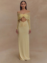 Hollow Out Ruched Maxi Prom Dress