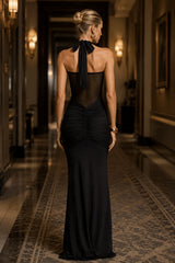 Ruched Halter Drape Tie Curve Long Slip Dress