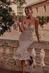 Polka Dot Ruched Slip Dress