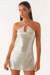 Halter Backless Sleeveless Sequin Dress