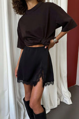 Satin Lace Panel Y2K Mini Skirt